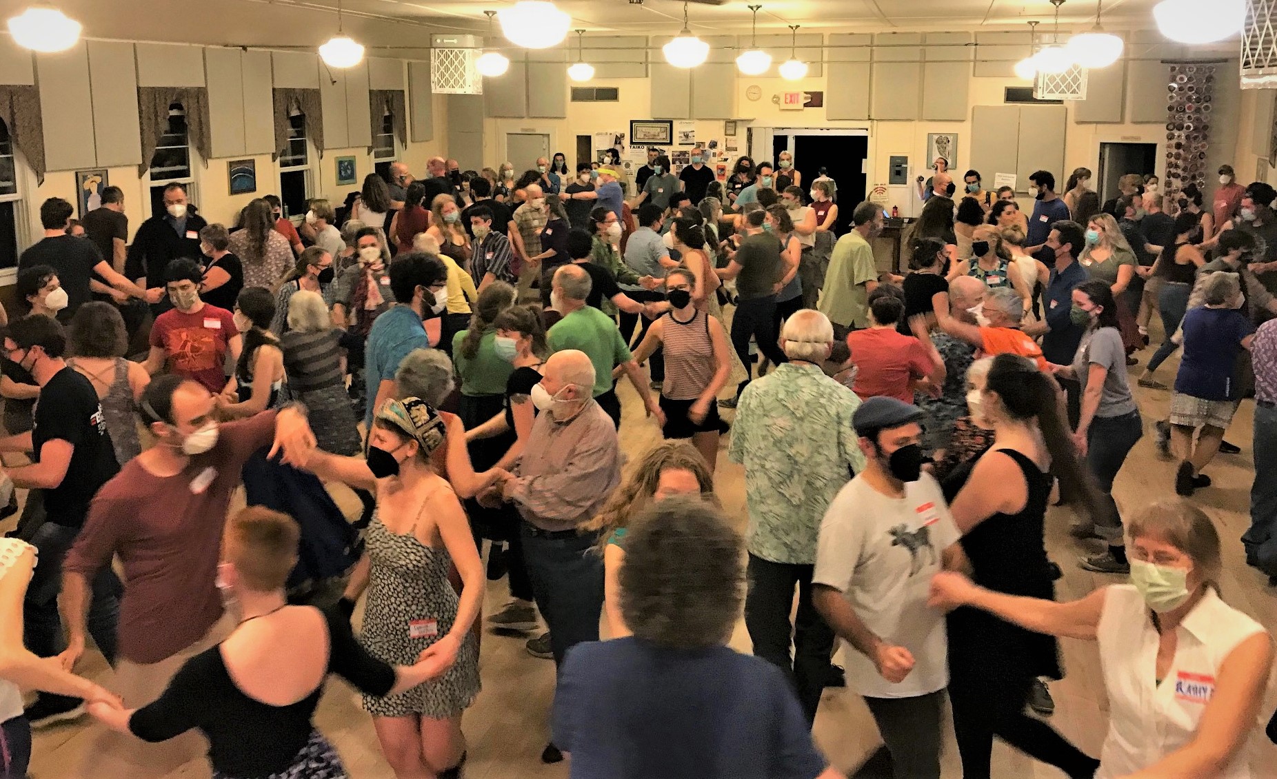Contra dancers enjoy the first dance in over two years first contra dance in 2+ years held at the Capital City Grange Hall. The next dance is May 7.Courtesy photo.